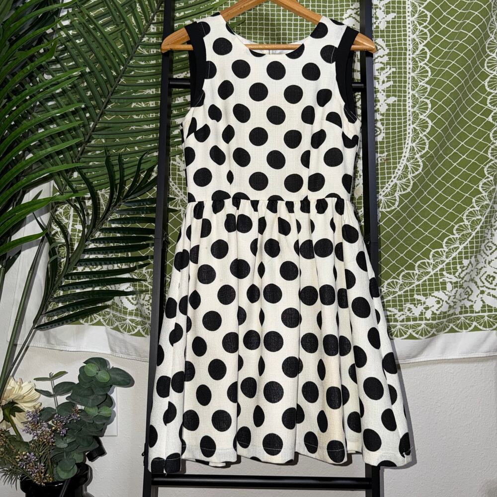 Bniina Black & White Large Polka Dot Linen Blend Mini Dress -‎ Size S